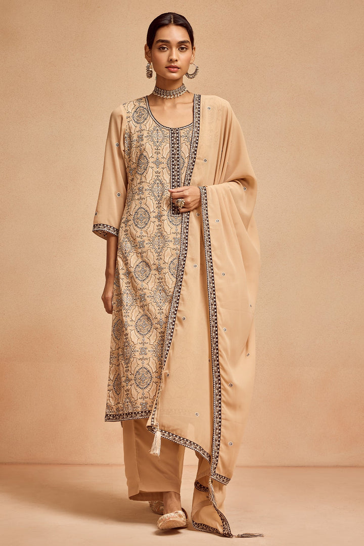 Beige Embroidered Kurta Set