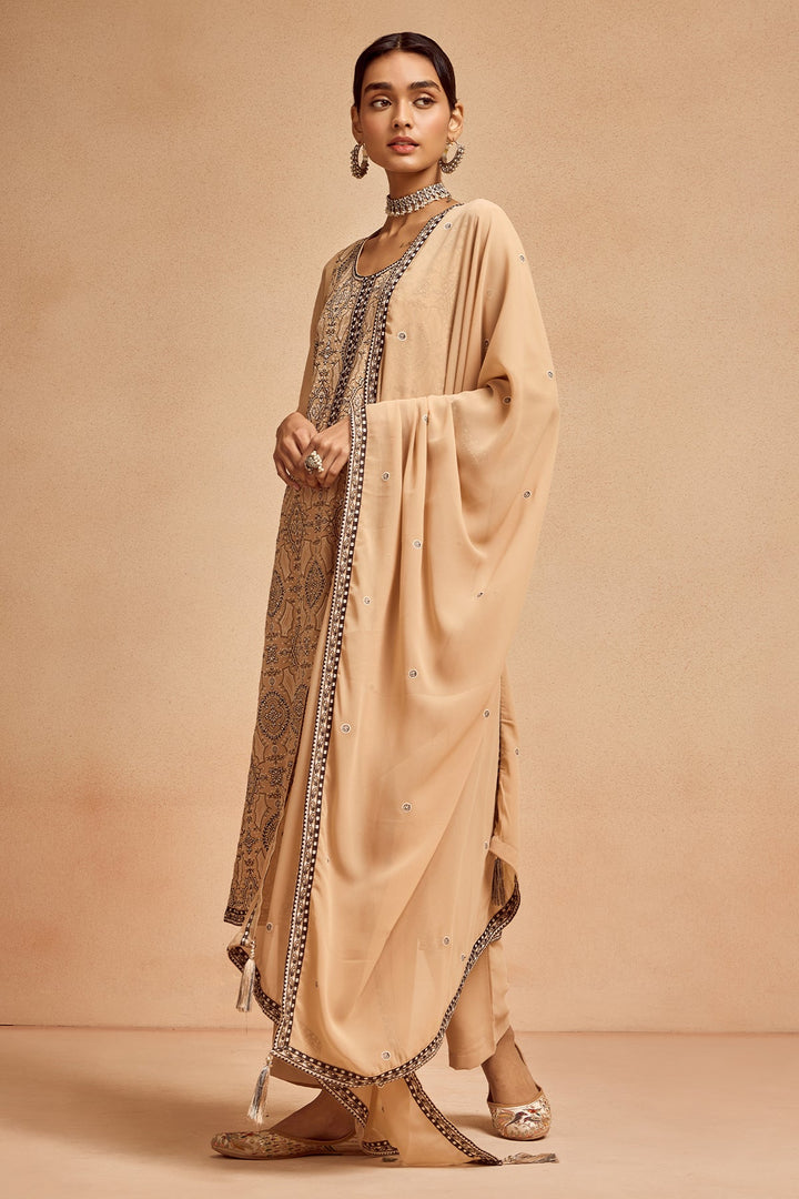 Beige Embroidered Kurta Set