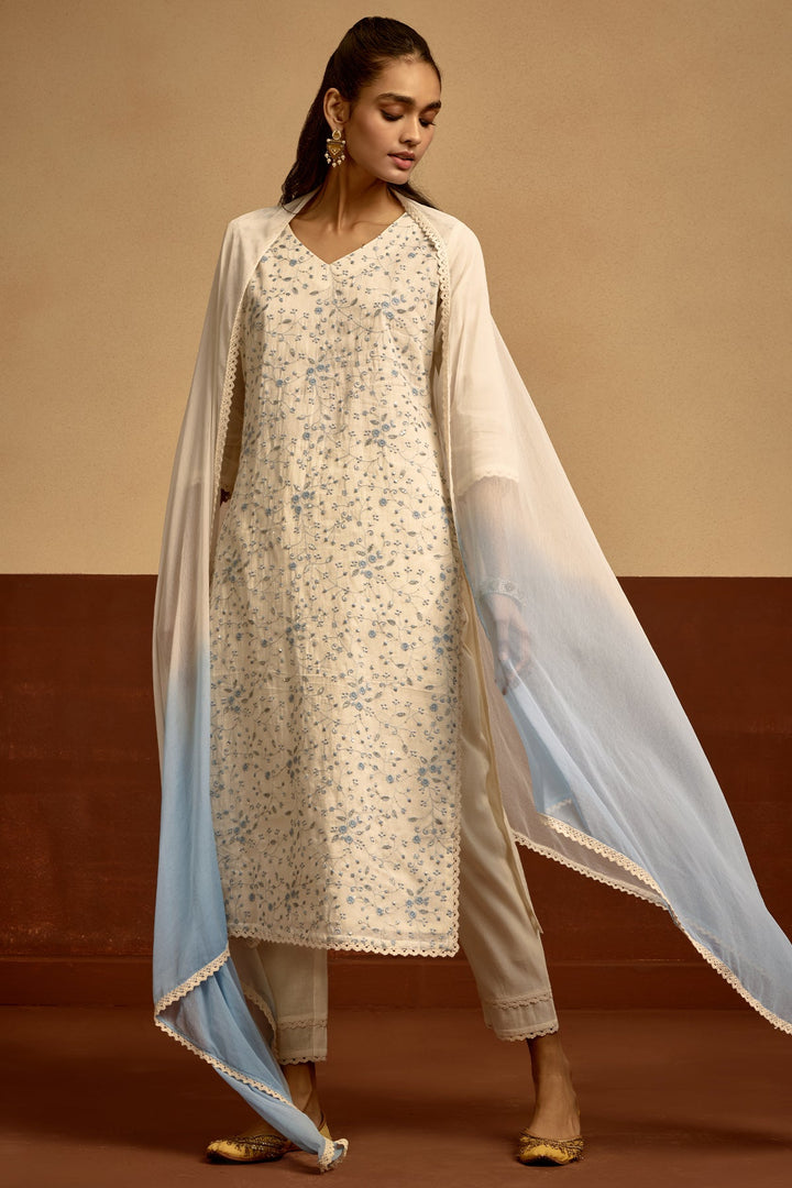 Cream Embroidered Kurta Set