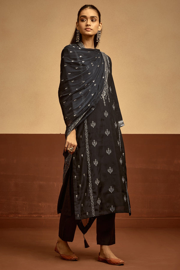 Black Embroidered Kurta Set